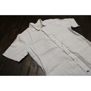 Onward Reserve Shirt Mens Medium White Wave Stripe Short Sleeve Linen Button Up